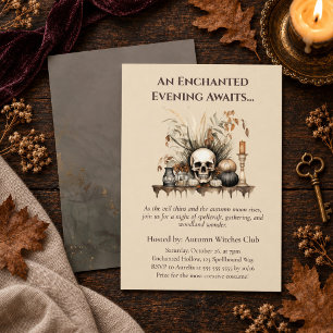 Elegant Autumn Skull and Candles Witch Party Invitation