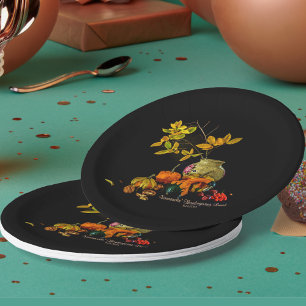 Elegant Autumn Still Life Thanksgiving Name, Date  Paper Plate
