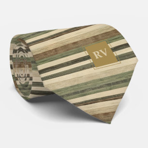 Elegant Autumn Stripe Brown Modern Monogram Tie