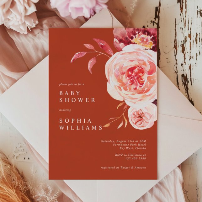Elegant Autumn Terracotta Modern Baby Shower Invitation (Creator Uploaded)