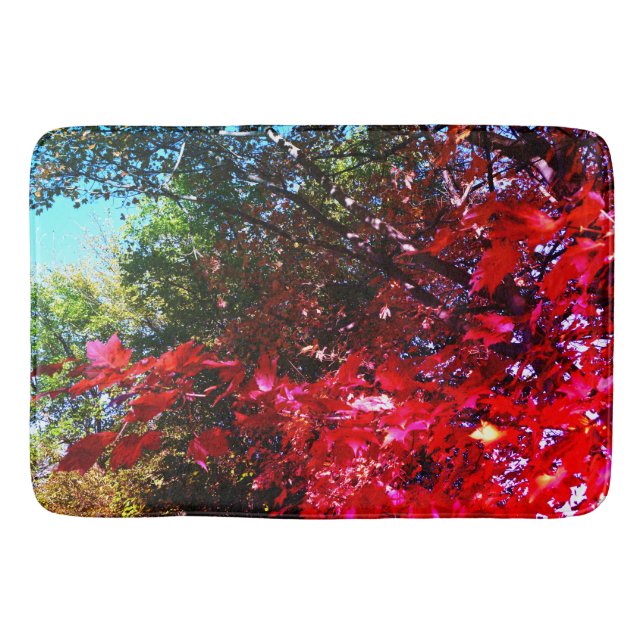 Elegant Autumn trees red pink leaves  Bath Mat (Front)