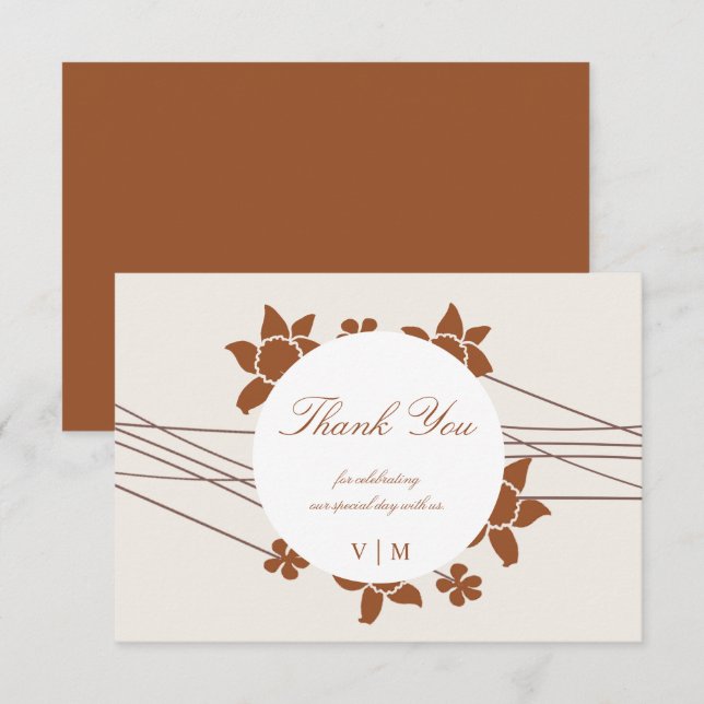Elegant Autumn Two Colour Side Floral Thank You Card (Front/Back)