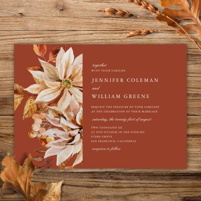 Elegant Autumn Watercolor Flora Terracotta Wedding Invitation (Creator Uploaded)