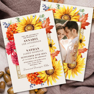 Elegant Autumn Watercolor Floral Photo Invitation