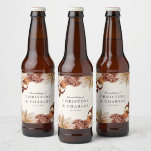 Elegant Autumn Watercolor Floral   Wedding Beer Beer Bottle Label