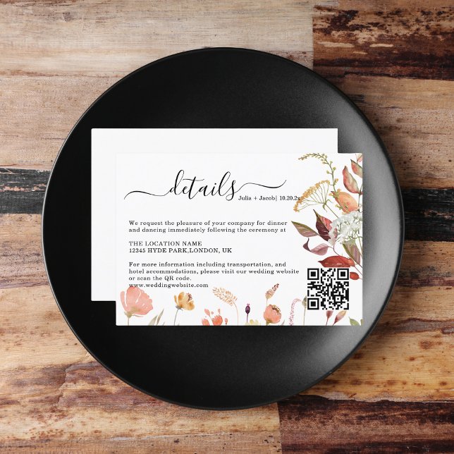 Elegant Autumn Watercolor Floral Wedding Details Enclosure Card (Elegant Autumn Watercolor Floral Wedding Party Supplies)