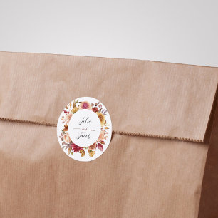 Elegant Autumn Watercolor Floral Wedding Favour Classic Round Sticker