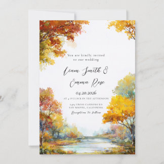 Elegant Autumn Watercolor Floral Wedding Invitation