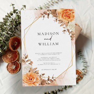 Elegant Autumn Watercolor Floral Wedding Invitation