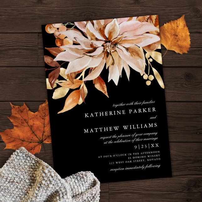 Elegant Autumn Watercolor Floral Wedding Invitation (Creator Uploaded)
