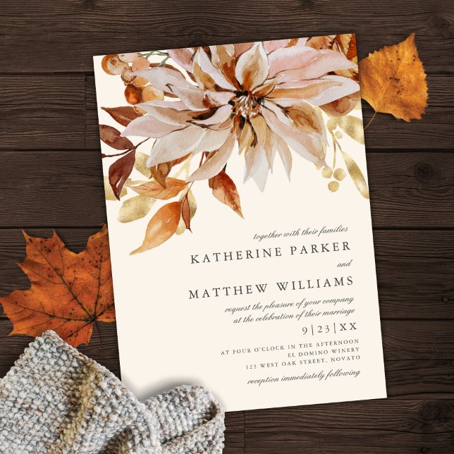 Elegant Autumn Watercolor Floral Wedding Invitation (Creator Uploaded)