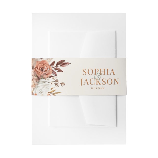 Elegant Autumn Watercolor Floral Wedding Invitation Belly Band (Front Example)