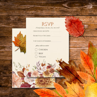 Elegant Autumn Watercolor Floral Wedding RSVP  Enclosure Card