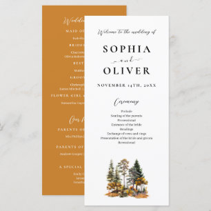 Elegant Autumn Watercolor Forest Wedding Program