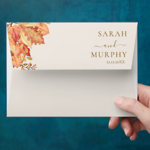 Elegant Autumn Watercolor Leaves Fall Wedding Envelope