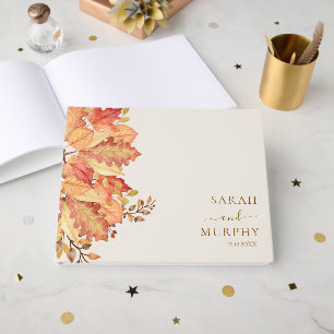 Elegant Autumn Watercolor Leaves Fall Wedding Guest Book