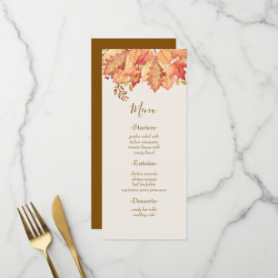 Elegant Autumn Watercolor Leaves Fall Wedding Menu