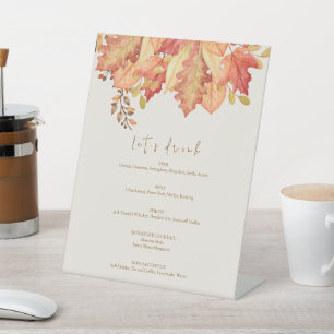 Elegant Autumn Watercolor Leaves Fall Wedding Pedestal Sign