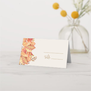 Elegant Autumn Watercolor Leaves Fall Wedding Place Card