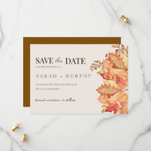 Elegant Autumn Watercolor Leaves Fall Wedding Save The Date