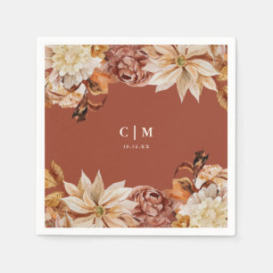 Elegant Autumn Watercolor Monogram Wedding Napkin