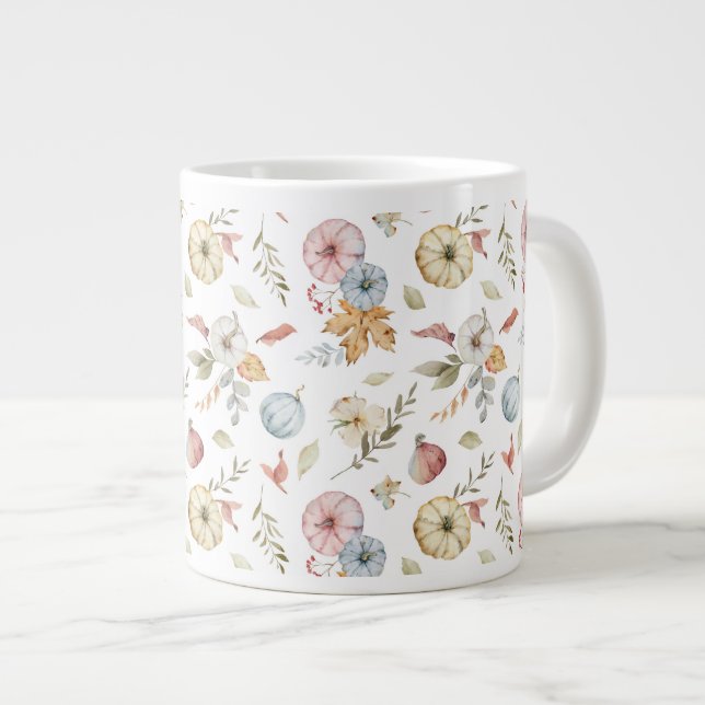 Elegant Autumn Watercolor Pattern Large Coffee Mug (Front Right)