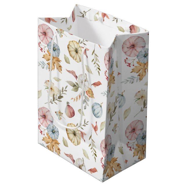 Elegant Autumn Watercolor Pattern Medium Gift Bag (Front Angled)