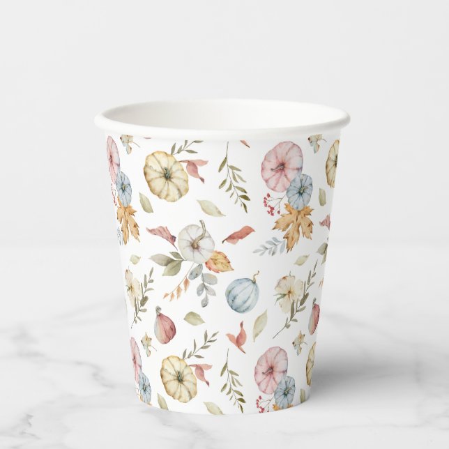 Elegant Autumn Watercolor Pattern Paper Cups (Front)