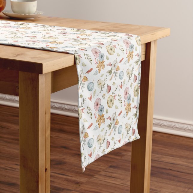 Elegant Autumn Watercolor Pattern Short Table Runner (In Situ)