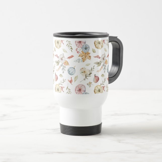 Elegant Autumn Watercolor Pattern Travel Mug (Front Right)