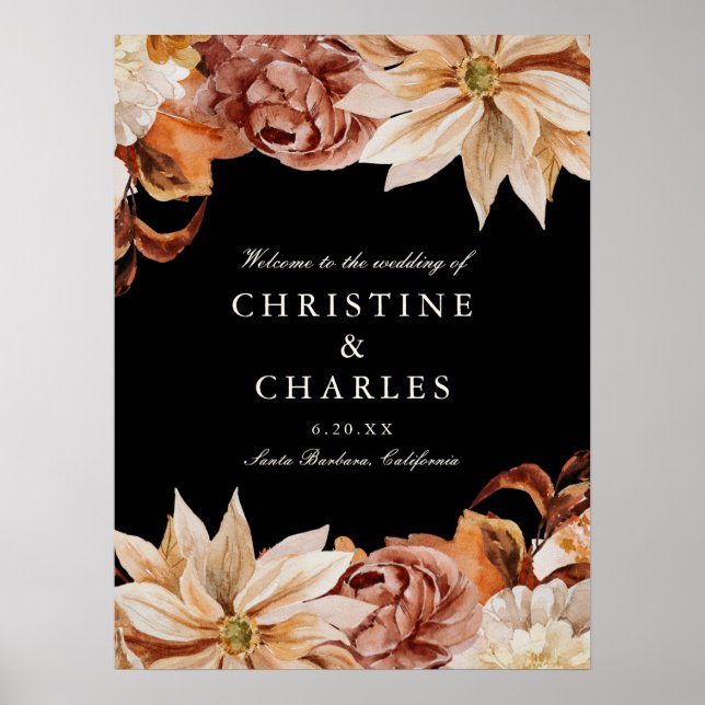 Elegant Autumn Watercolor Wedding Welcome Sign (Front)