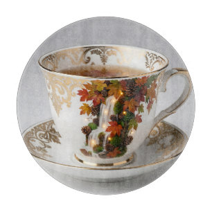 Elegant Autumn Waterfall Teacup Gold Trim Cutting Board