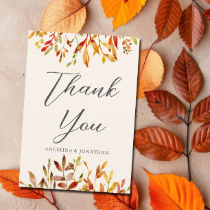 Elegant Autumn Wedding Custom Fall Leaves Thank You Card