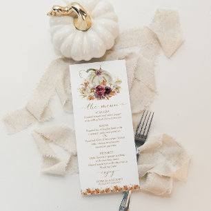 Elegant Autumn White Pumpkin Floral Wedding Menu