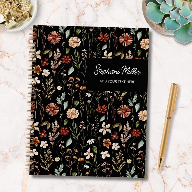 Elegant Autumn Wildflower Meadow Floral Pattern Notebook (In situ)