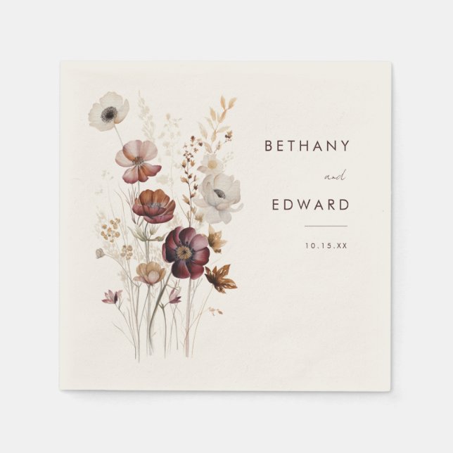 Elegant Autumn Wildflower Wedding Napkins (Front)