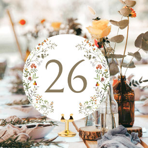Elegant Autumn Wildflower Wreath Table Number