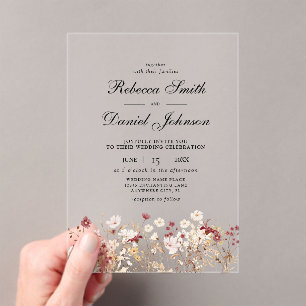 Elegant Autumn Wildflowers Floral Wedding Acrylic Invitations