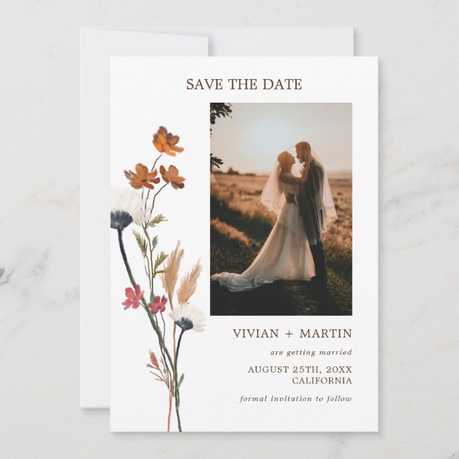 Elegant Autumn Wildflowers Photo  Save The Date (Front)