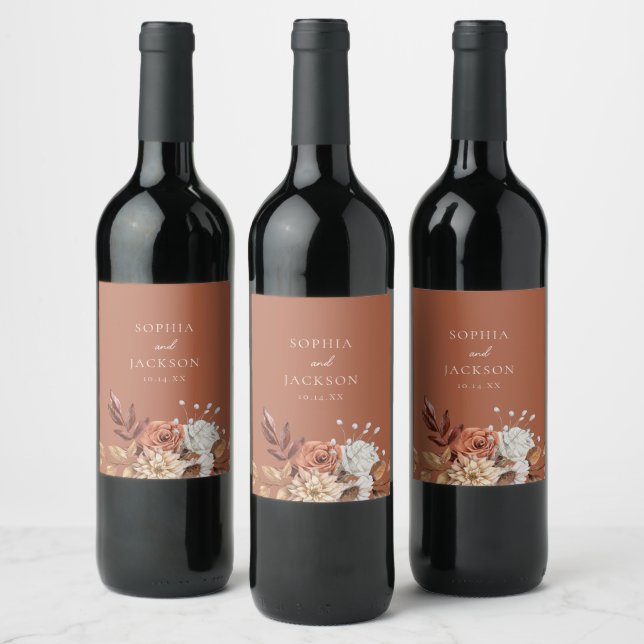 Elegant Autumn Winter Floral Wedding Favours Wine  Wine Label (Bottles)