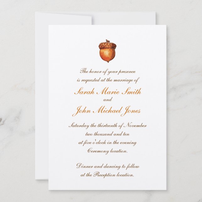 Elegant Autumnal Acorn Invitation (Front)