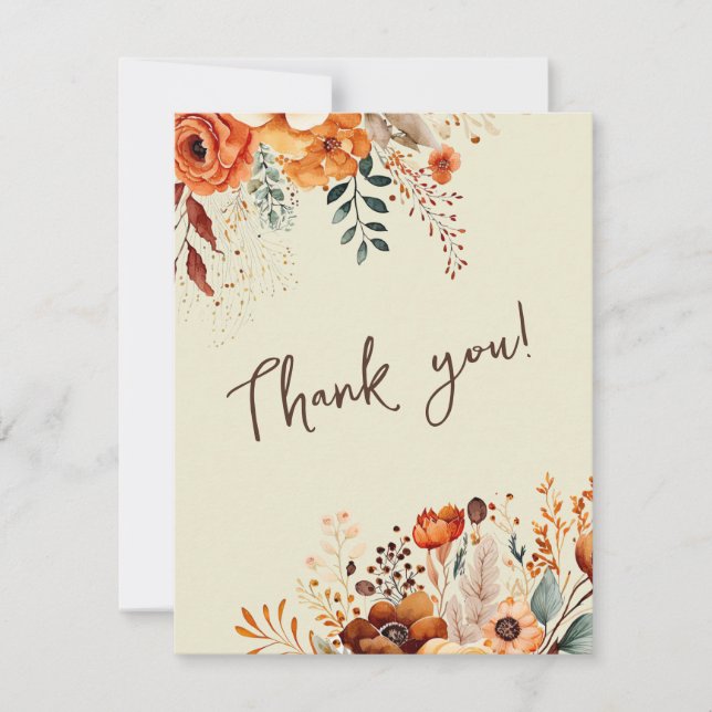 Elegant autumnal botanical photo wedding thank you card (Front)