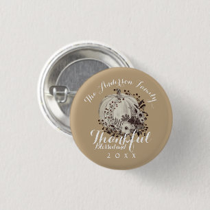 Elegant Autumnal Family Name Blessed and Thankful 3 Cm Round Badge