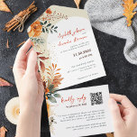 Elegant Autumnal Floral wedding QR Code All In One Invitation<br><div class="desc">Celebrate your love in style with this autumnal botanical wedding invitation featuring an impressive watercolor floral illustration in deep autumnal tones. Easily customise this card with your QR Code to direct your guests to your wedding website to RSVP online.</div>