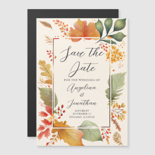 Elegant Autumnal Leaves Fall Save the Date Magnetic Invitation