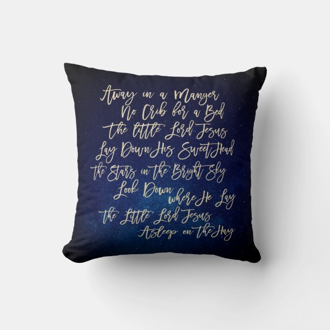 Elegant Away In A Manger Christmas Carol Script Cushion (Front)
