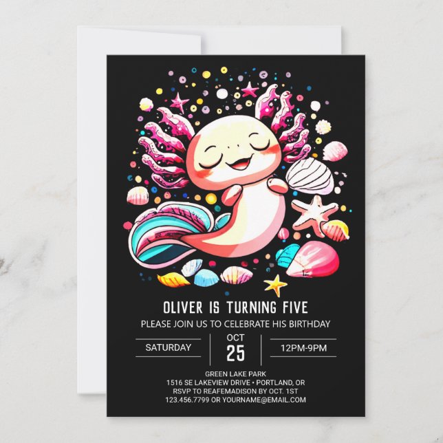 Elegant Axolotl Editable Birthday Invitation (Front)