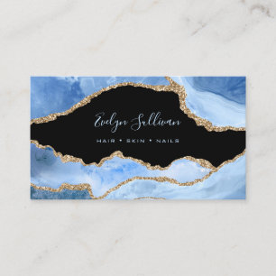 elegant azure agate on black business card