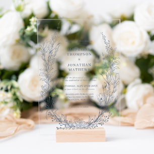Elegant Azure Ivory Floral Wreath Monogram Wedding Acrylic Invitations