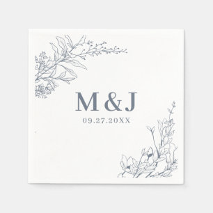Elegant Azure Ivory Floral Wreath Monogram Wedding Napkin